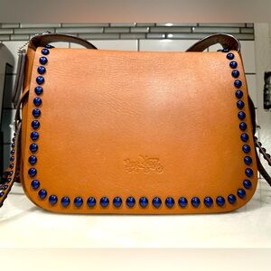 COACH Dakotah Saddle Brown Leather w/Blue Rivet Detail Crossbody